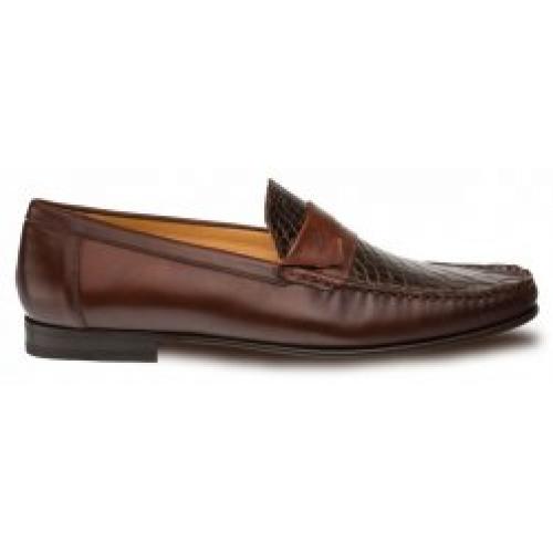 Mezlan "Sica" Brown Genuine Calfskin / Crocodile Penny Loafers 7225-C.